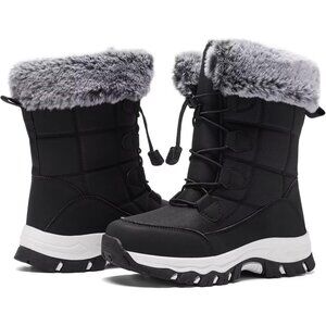 Women's Black Warm Waterproof Winter Boots Mid Calf Insulated Snow Boots